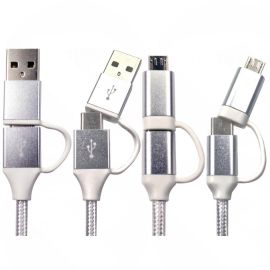 1M USB 2.0 Type-C/A - to Type-C/Micro-B White Braided 5V, 3A 15W Cable NLMOB-4CBDWT