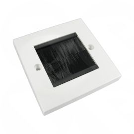wall Outlet UK Single Gang Faceplate Brush for Cable - White/black 86mm x 86mm
