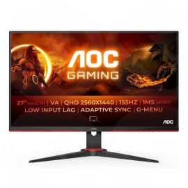 AOC 27 inch 3-Side Frameless QHD Gaming Monitor (Q27G2E/BK), 2560 x 1440, 1ms, 2 HDMI, DP, 155Hz, Freesync, 6 Game Modes, VESA