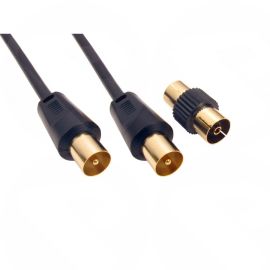 5M Black TV Aerial Cable Male to Male with Female (F-F) Coupler 2TV-05BK