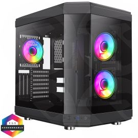 Hype Black Mid-Tower ATX Gaming Case With Dual Chamber Panoramic Tempered Glass With 3 x 120mm GameMax Infinity ARGB Fans Inc.
