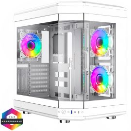 Hype White Mid-Tower ATX Gaming Case With Dual Chamber Panoramic Tempered Glass With 3 x 120mm GameMax Infinity ARGB Fans Inc