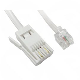 2MTR WHITE 2 Wire BT Plug Male to -RJ11 CROSSOVER Male Modem / Telephone cable.  88BT-202W