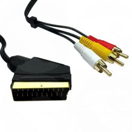 1.5M 21 Pin Black Scart Plug to 3 x RCA Cable Gold  2SR3-01