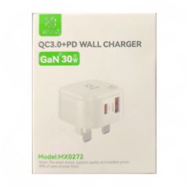 Woox MX0272 Mini UK Type-C 30W PD+QC 3A USB Wall Charger without Cable, 5V 3A, White