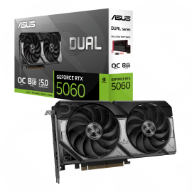 Asus DUAL RTX5060 OC, PCIe5, 8GB DDR7, HDMI, 3 DP, 2565MHz Clock, Overclocked, Compact SFF-Ready DUAL-RTX5060-O8G