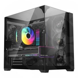 Powercool Pure Black ATX Gaming Case Dual Chamber With 3 x Tempered Glass Panels With 4 x PWM FDB Black Fans Included