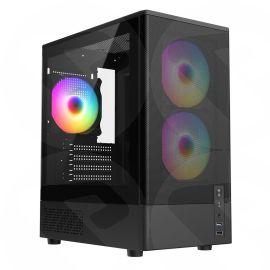 CIT F3 Black Micro ATX Case with 3 x ARGB Fans Mesh Front 