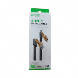 4in1 Charging & Data Cable, USB + Type-C to Type-C + Lightning, C-C 65W, C-L 27W, USB 5V3A, 1M, Black (TB2001)