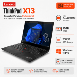 Lenovo Thinkpad X13 Touch Screen Laptop, i5 10210, 16GB, 250GB SSD (Second User, Vat Margin)