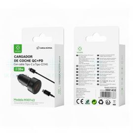 Woox MX0143 PD+QC Car Charger, QC18W+PD20W with Type C to Type C cable, Black