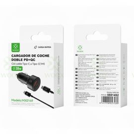 Woox MX0149 Dual PD+QC 20W Car Charger with Type C to Type C cable, Black