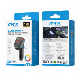 Bluetooth FM Transmitter, BT V5.3 with RGB Lights, Hands Free, Dual USB & PD 15W, Black (TT6115)