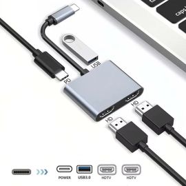 USB C Hub to 2 x HDMI 4K @ 60Hz + USB A + USB C PD upto 100W