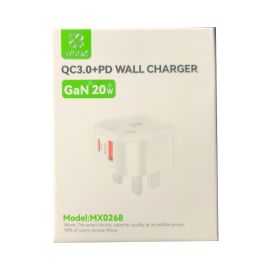 Woox MX0268 Mini UK Type-C 20W PD+QC 3A USB Wall Charger without Cable, 5V 3A, White