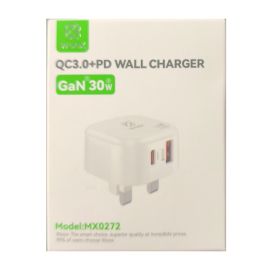 Woox MX0272 Mini UK Type-C 30W PD+QC 3A USB Wall Charger without Cable, 5V 3A, White