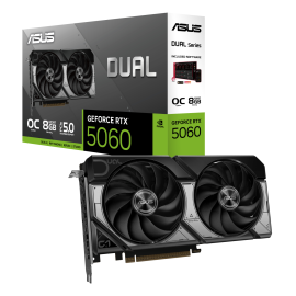 Asus DUAL RTX5060 OC, PCIe5, 8GB DDR7, HDMI, 3 DP, 2565MHz Clock, Overclocked, Compact SFF-Ready DUAL-RTX5060-O8G