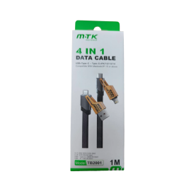 4in1 Charging & Data Cable, USB + Type-C to Type-C + Lightning, C-C 65W, C-L 27W, USB 5V3A, 1M, Black (TB2001)