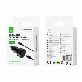 Woox MX0143 PD+QC Car Charger, QC18W+PD20W with Type C to Type C cable, Black