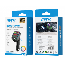 Bluetooth FM Transmitter, BT V5.3 with RGB Lights, Hands Free, Dual USB & PD 15W, Black (TT6115)